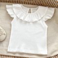 thumbnail image 2 of Agkizg Toddler Baby Girls Summer Tops,Short Sleeve T-shirt for Kids,New Flying Sleeve Top with Leaf Collar Doll Shirt Versatile Solid Color Strip Thin T-shirt 3 Years, 2 of 3
