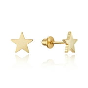 14k Gold Plated Brass Plain Star Screwback Baby Girls Earrings with Sterling Silver Post