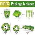 thumbnail image 3 of Suministros para fiestas de fútbol, ​​101 piezas Juegos de vajilla para fiestas de fútbol Incluye platos temáticos de fútbol Servilletas Tenedores Tazas y mantel para regalos de fiesta de fútbol, 3 of 5