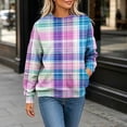 thumbnail image 6 of Vynhevius Women's Crew Neck Sweatshirt Plaid Loose Fit Casual Long Sleeve Pullover Tops, 6 of 6