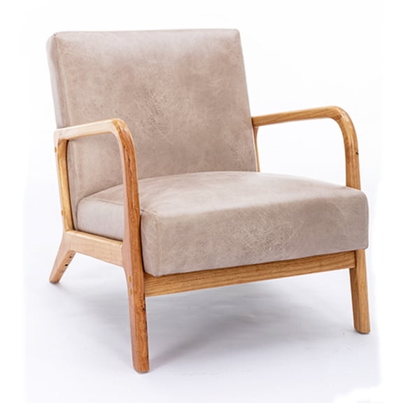 Knubmt Mid Century Modern Microfiber Accent Chair with Wood Frame, Upholstered Fabric Armchair for Living Room, Bedroom, Office, Light Camel