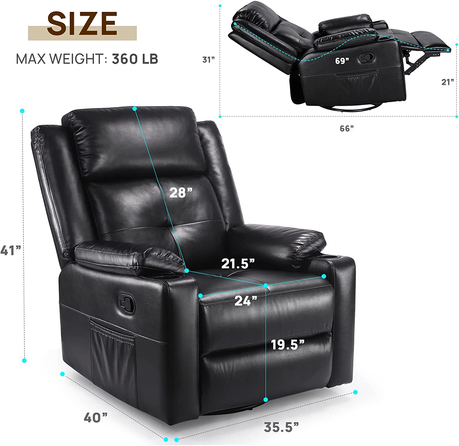 Buy Swivel Glider Recliner, TACKspace Upholstered Faux Leather Recliner