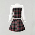 thumbnail image 6 of Girls Preppy Plaid 2‑Piece Outfit Set Puff Long Sleeve Shirt Vest Top Bow Elastic Waist Pleated Skirt Kids Academy Style Clothing for School Performance Daily Wear(White,12-13 Years), 6 of 7