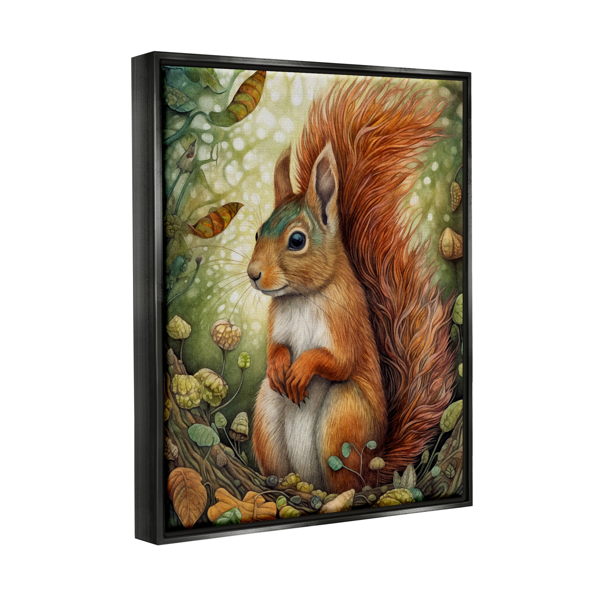 Stupell Industries Squirrel & Forest Botanicals Animals & Insects Painting Black Floater Framed Canvas Art Print Wall Art, 17 x 21