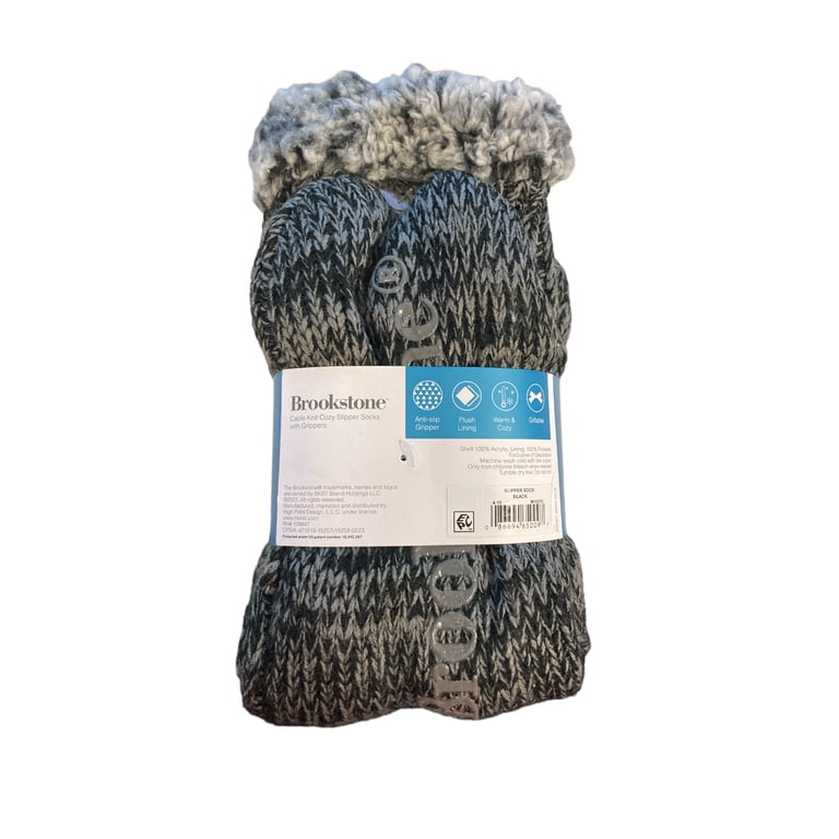 Gilligan & O'Malley Women's Woven Slipper Socks - Cozy Sweater Slippers (Black/Gray, One Size)