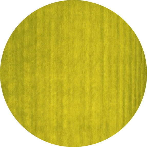 Ahgly Company Machine Washable Indoor Round Abstract Yellow Contemporary Area Rugs, 3' Round