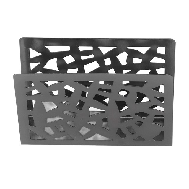 Napkin Holder, Vertical Arc Design Multifunction Hollow Out Pattern Vertical Napkin Holder For Coffee Shop For Countertop For Bar Silver Black