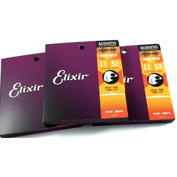 Elixir Guitar Strings Phosphor Bronze Nanoweb Custom Light 1152 3 Pack