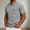 thumbnail image 2 of BiZtdJrK Mens Jean T Shirts Button Up Crew Neck Short Sleeve Henley Shirt Fashion Streetwear Summer Denim Tops with Chest Pocket Gray L, 2 of 8