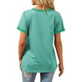 thumbnail image 6 of Ecqkame Womens Trendy Loose Tops Basic Casual Short Sleeve V Neck Tee Shirts Fashion Solid Color Patchwork Stretchy Tops 02-Green M, 6 of 9