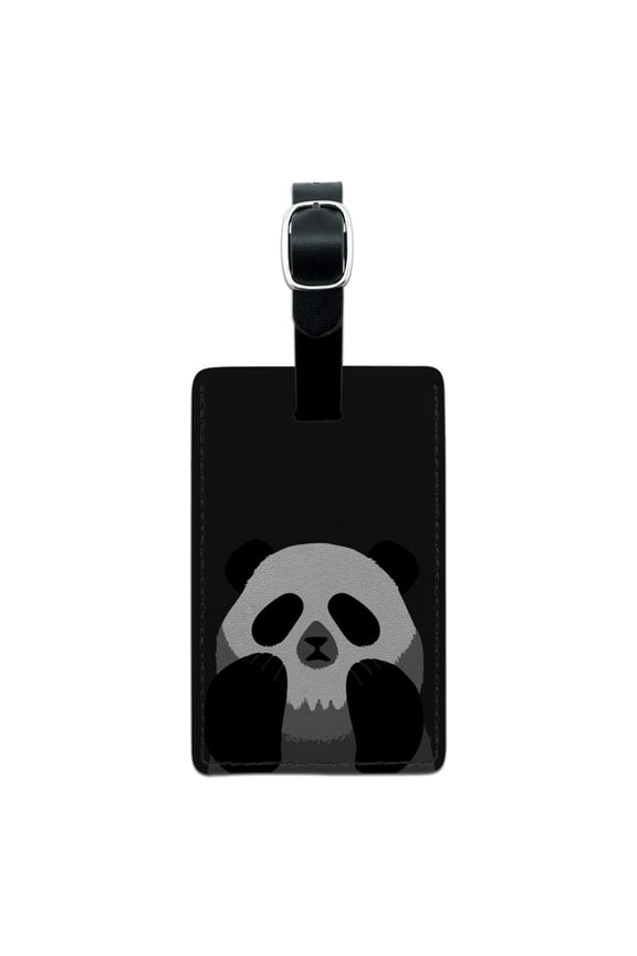 Panda Skull Optical Illusion Spooky Rectangle Leather Luggage Card Suitcase Carry-On ID Tag
