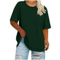 thumbnail image 3 of Lenago Plus Size Blouse for Women Short Sleeve Fashion Casual Solid Color Printing Lace Round Neck Blouses for Women Pleated Tunic Tops Dressy Casual Summer Shirts, 3 of 6