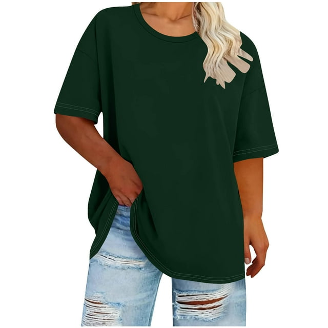 BLVB Plus Size Tops Casual Oversized Tshirts for Women Loose Fit Crew Neck Blouses Summer Basic Plain Tees
