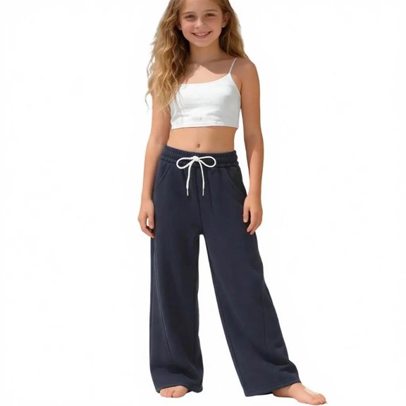 FYDUU Girls Wide Leg Pants Breathable Pants for Kids Comfortable Casual Trousers for Girls Relaxed Fit Bottoms Elastic Waist Pants Girls Trousers 5-6 Years