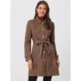 thumbnail image 2 of Abrigo de gamuza sintética para mujer Gabardina con cinturón y botones en la parte delantera de invierno Marrón Oscuro S, 2 of 5