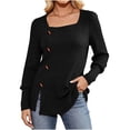 thumbnail image 3 of Women's Knit Tops Ribbed Scoop Neck Sweater, Long Sleeve Pullover Shirts, Brushed Knit Split Hem Button Detail Blouses Top, Loose Fit Casual Fall Winter Layering Shirt, 3 of 9