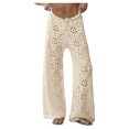 thumbnail image 4 of Womens Crochet Swimsuit Coverup Pants High Waisted Drawstring Sexy Sheer Mesh Knit Wide Leg Beach Pants, 4 of 6
