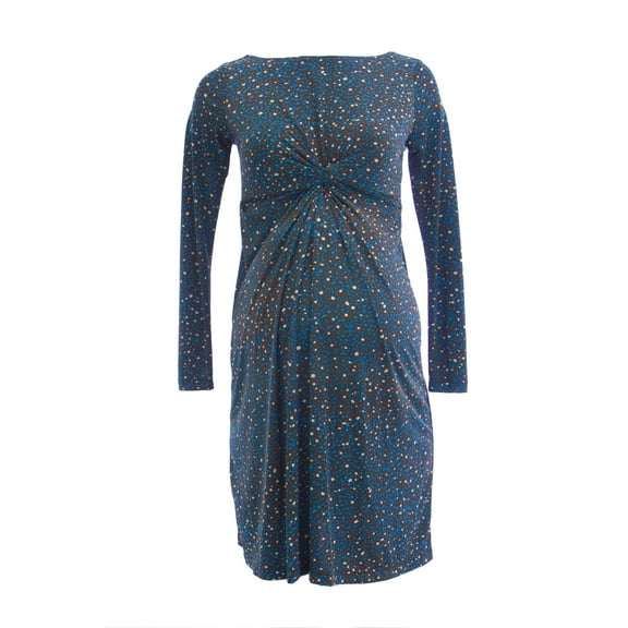 OLIAN Maternity Women's Speckle Print 3/4 Sleeve Dress Sz X-Small Brown Blue