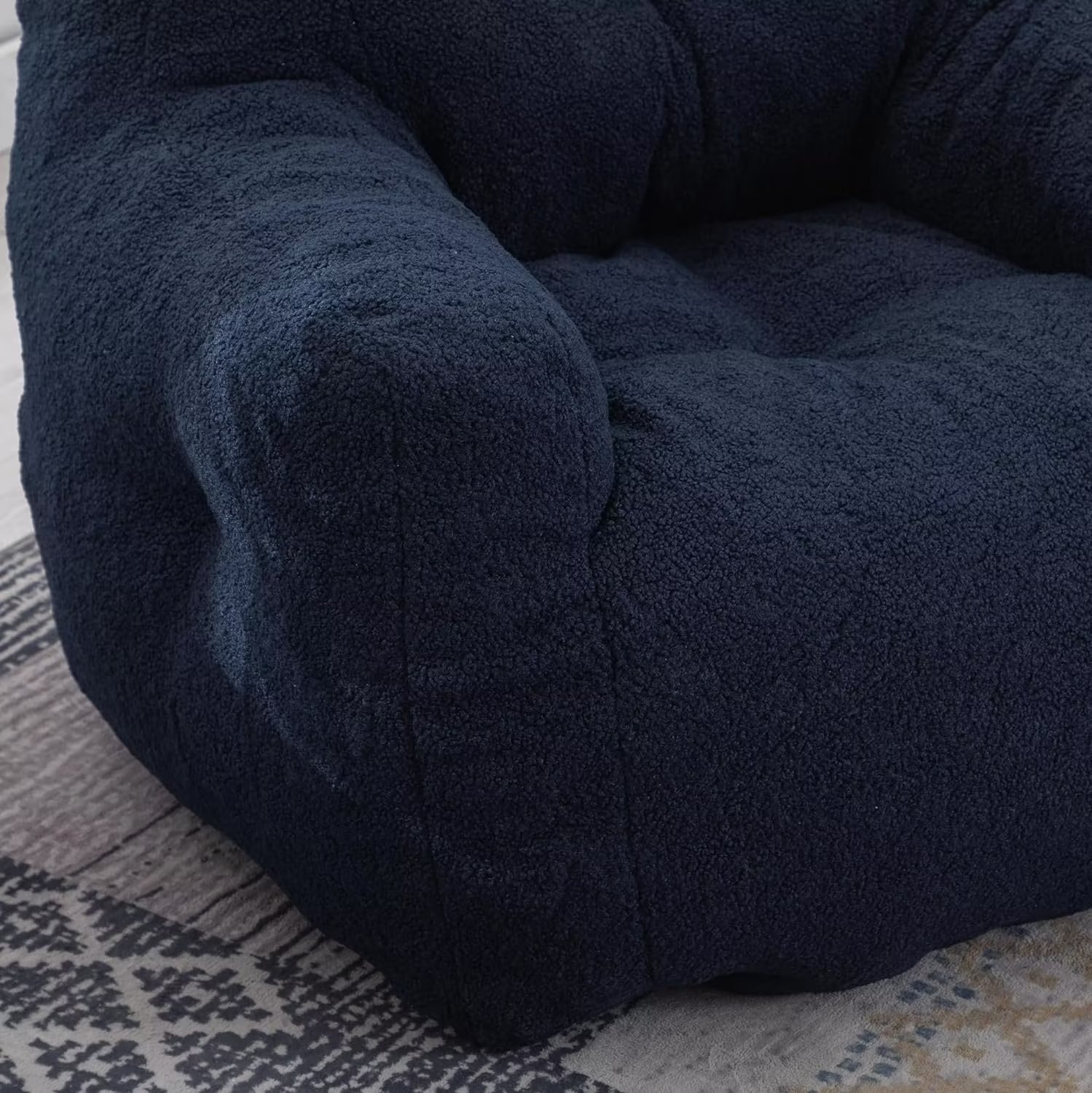 Lecut Bean Bag Chair Large Bean Bag Chair for Adults with Armrest Comfy Bean Bag Sofa with Foam Filling Fluffy Lazy Chair Soft Teddy Fabric Tufted Bean Bag for Dorm Bedroom Gaming Dark Blue