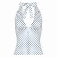 thumbnail image 4 of Wang6 Women Halter Cropped Tank Tops Trendy Sleeveless Polka Dots Printed Cami Tops Trendy Slim Fit Backless Going out Shirts Tops White S, 4 of 5
