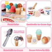 Wooden Ice Cream Toys for Toddlers, Kids Wooden Toys Play Kitchen Accessories, Play Food Sets for Kids Kitchen, Pretend Play Toys Gifts for 3 4 5 Year Old Girls Boys Birthday