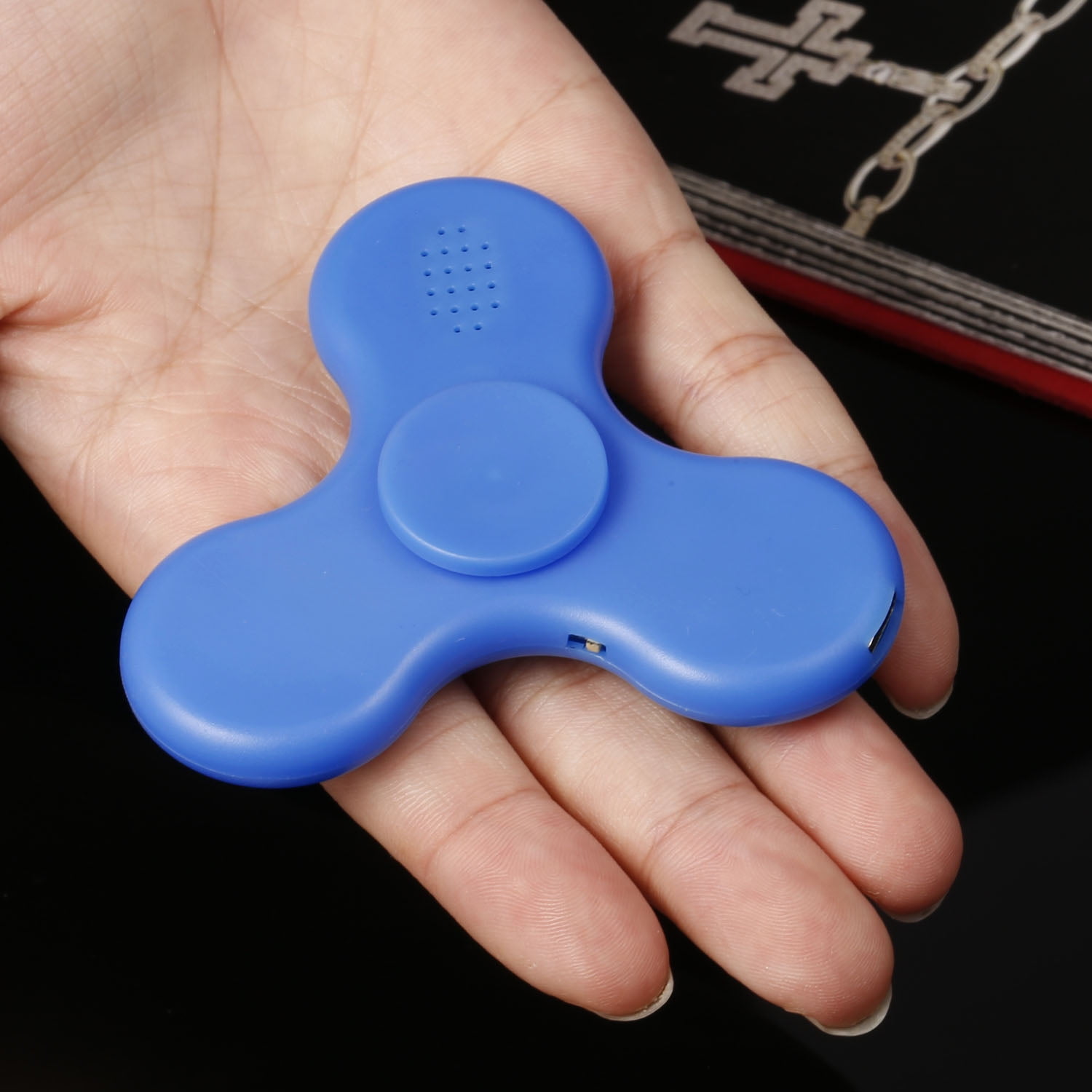 Bluetooth Music LED Light Fidget Hand Spinner Tri Finger Stress Relief Toy Blue 
