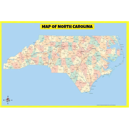North Carolina Map Poster - Laminated Wall Map - Style E - 18x24 - Ideal for Classrooms and Homes – Features Bright Colors and Vivid Imagery