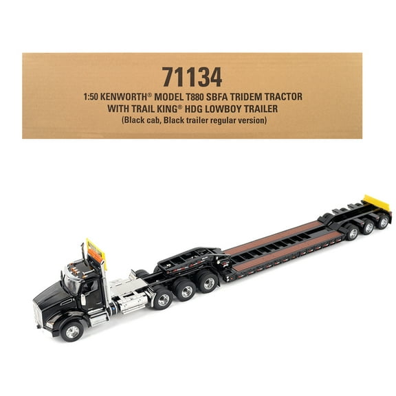 Kenworth T880 SBFA Tridem Truck with Trail King HDG Lowboy Trailer Black "Transport Series" 1/50 Diecast Model by Diecast Masters
