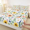 thumbnail image 4 of Erosebridal Watercolor Floral Full Size Sheets for Kids Girls, Cute Daisy Sunflower Bed Sheets, 4 Pieces, 1 Flat Sheet 1 Fitted Sheet and 2 Pillowcases, 4 of 5