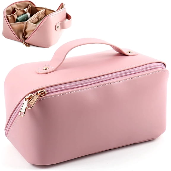 Large Capacity Cosmetic Bag, Travel Cosmetic Storage Bag with Handle, Portable Zipper Cosmetic Bag Toiletry Bag Makeup Bag Large with Compartments for Women Girls (White)