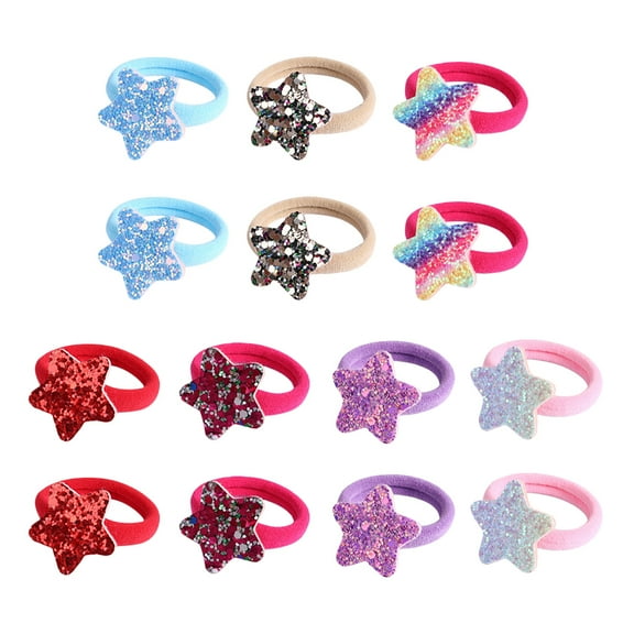 14 Pcs Colorful Hair Ties for Women and Girls, Sequined Gradient Elastic Bands with Beads, Rubber Hair Accessories Set