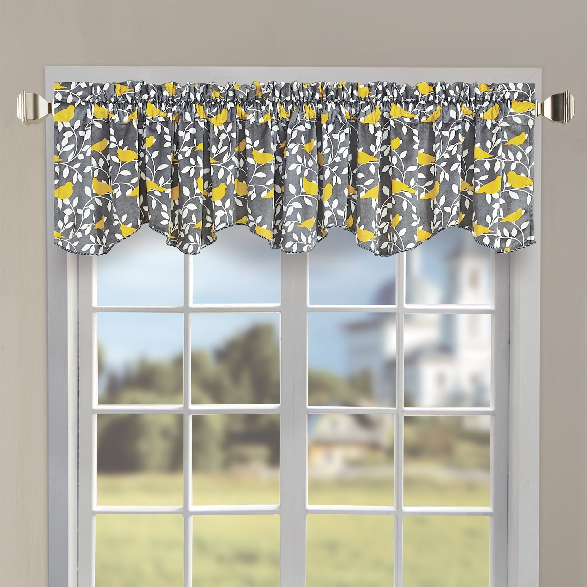 Canary Printed Microplush Window Curtain Valance Grey / Lemon Curry 60' x 19'