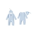 thumbnail image 2 of BemeyourBBs Preemie Newborn Going Home Outfit Baby Boy Girl Ribbed Knit Romper Hat Set Long Sleeve Button One Piece Jumpsuit Spring Fall Winter Sleepers Clothes, 2 of 9