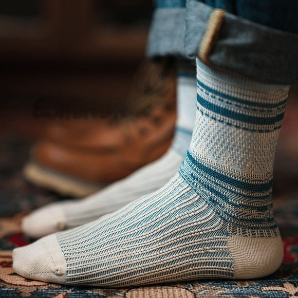 Calcetines de otoño e invierno sin hueso, estilo étnico vintage, calcetines dobles, calcetines de algodón peinado para hombre