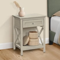 AENKYO Bedside Table with Drawer, Farmhouse End Table with Storage & Bottom Shelf for Living Room, Bedroom, Antique Gray