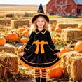 thumbnail image 4 of BRGZLK Girls Witch Costumes Velvet Rufflr Cuffs Long Sleeve Soft Cozy Mini Dress with Hat and Belt , Halloween Wizard Dress Up Outfit Orange 7-8 Years, 4 of 7