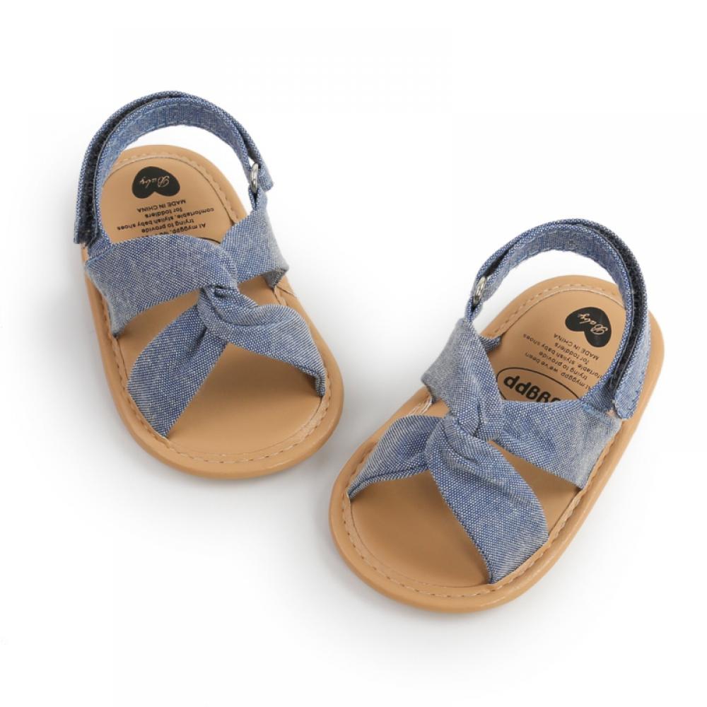 Toddler Girls Open Toes Sandals Summer Beach Outdoor Anti Slip Rubber Sole Flats,Infant Baby Boys Girls Crib Shoes Sandals First Walking Casual Dress Shoes Denim Cloth Prewalker Sandals 0-18Month - image 4 of 7