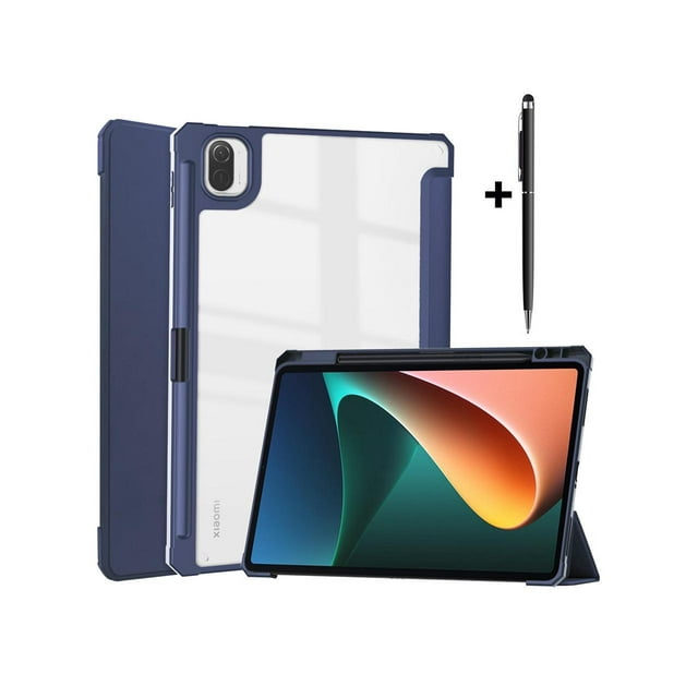 Étui pour Xiaomi Pad 5 / Pad 5 Pro 11 Pouces, Couverture Arrière Rigide Transparente Support Intelligent Trifold avec Porte-Stylo, Stylet, Réveil/sommeil Automatique