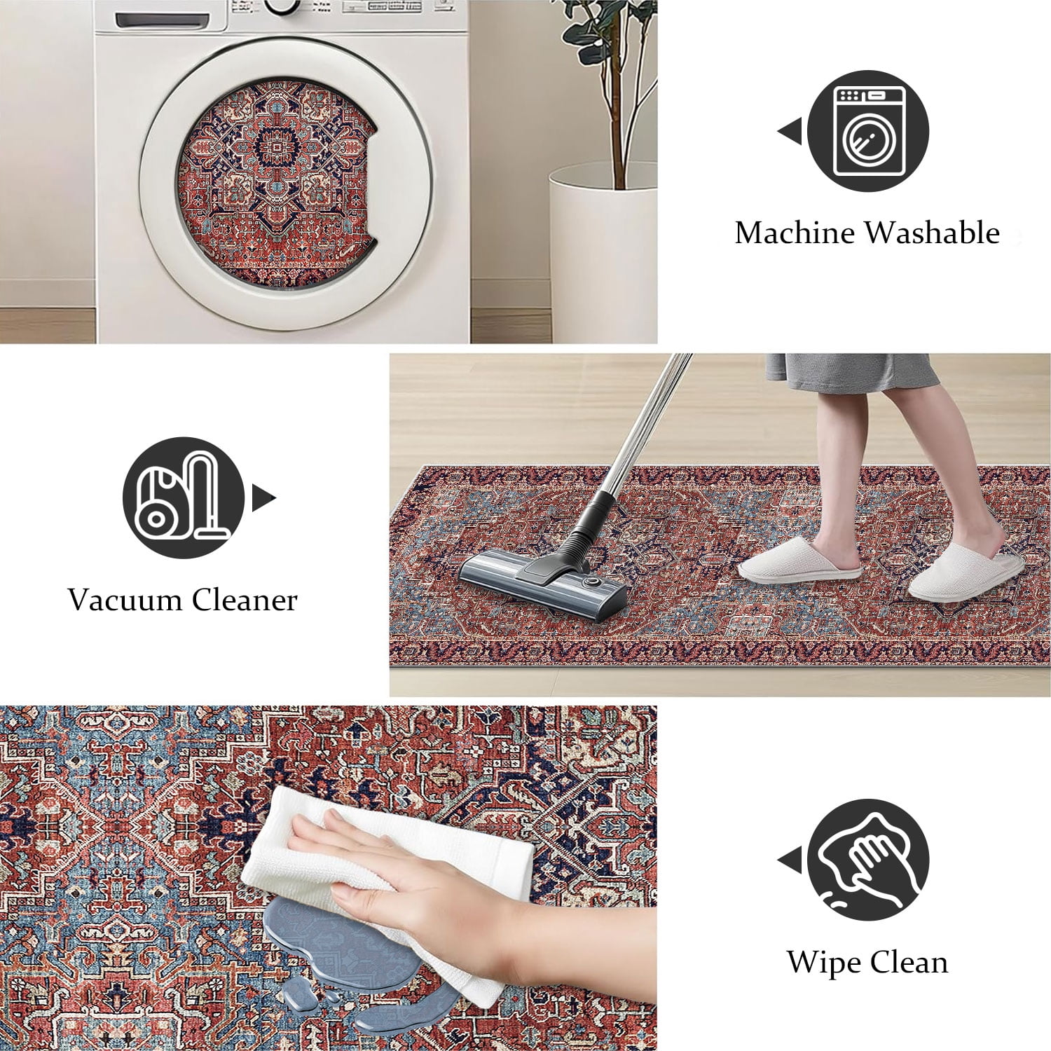 TECHVIDA Kitchen Rugs 3 Piece Set,Non Slip Machine Washable Kitchen Mats,Boho Vintage Abstract Kitchen Carpet for Farmhouse Living Room Hallway