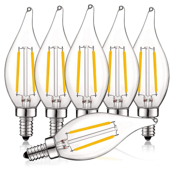 Luxrite 4W E12 Vintage Candelabra Dimmable LED Light Bulbs, 40W Equivalent 400 Lumens, 2700K Warm White, Flame Tip, 6-Pack