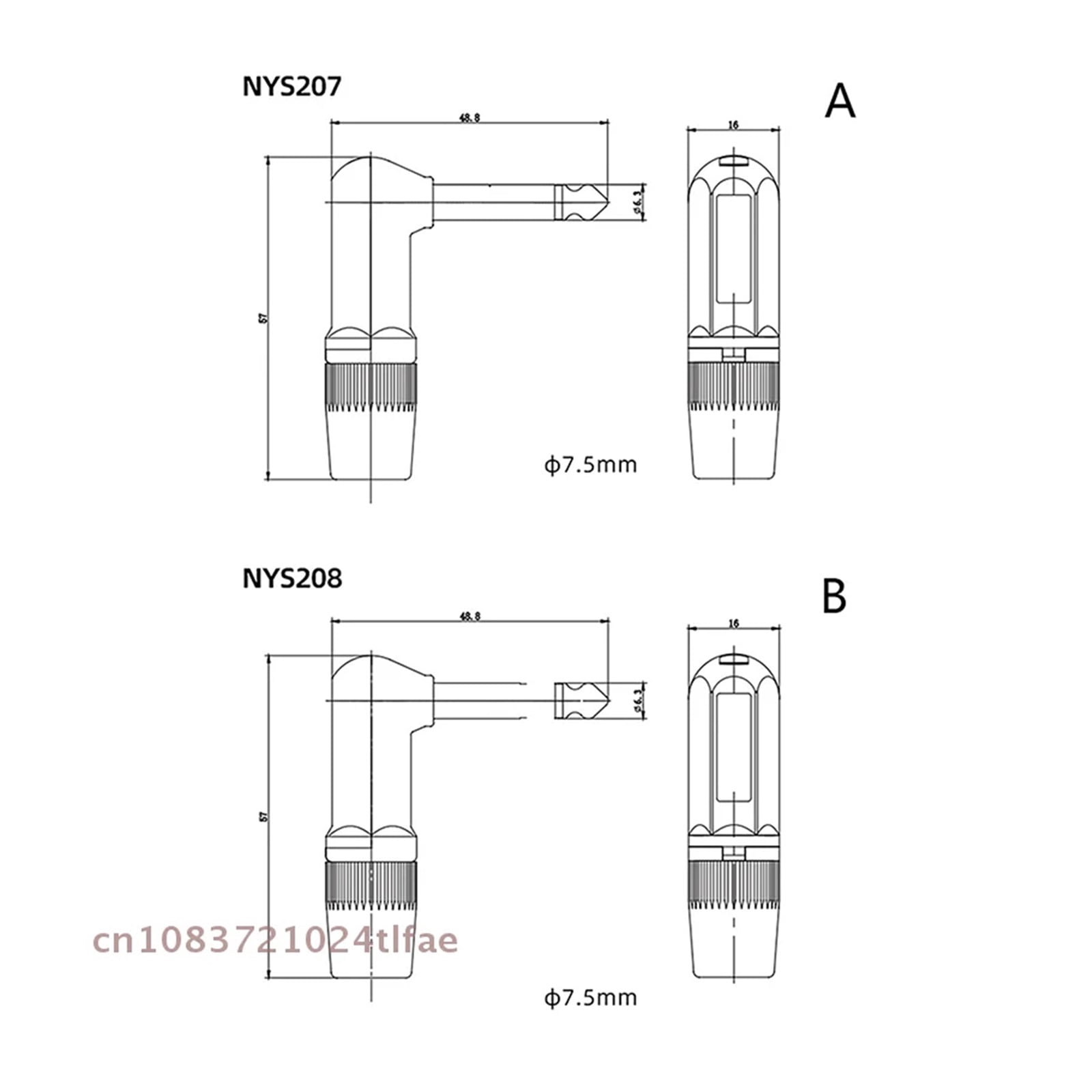 YY30 jack 6.35mm TS TRS 90 ° L-shaped Right Angle Plug Stereo / Mono 2 3 Pole 6.5 1/4 Microphone Guitar Audio NYS207 208