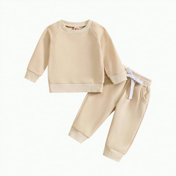 Teen Boy Clothes Kids Boys Spring Fall Round Neck Long Sleeve Elastic Waist 6 12 18 24 Months 2T 3T Everyday Outfit Set 2Pcs