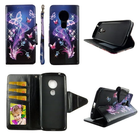 Motorola Leather Pda Case - Galaxy Butterfly Wallet Case for Motorola Moto e5 Play 5th Gen Folio Standing Cover Card Slot Money Pocket Magnetic Closure Fashion Flip Pu Leather