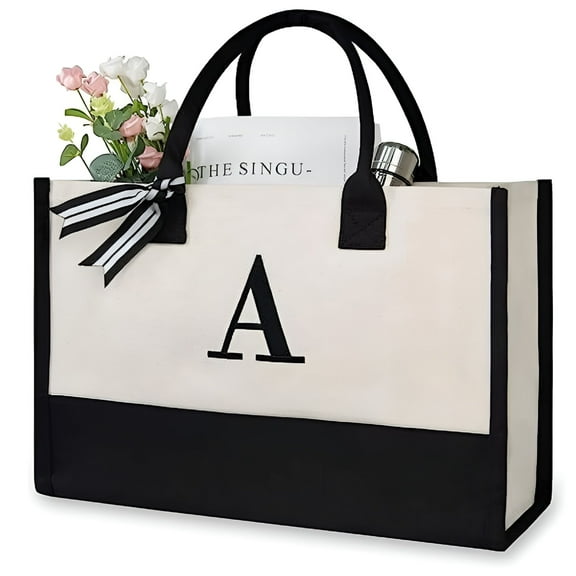 GASTROPOD Personalized Initial Canvas Beach Bag, Monogrammed Gift Tote Bag for Women, Personalized Birthday Gift for Mom, Teacher, Friends, Bridesmaids