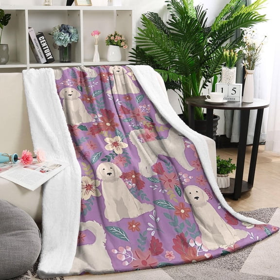Goldendoodle Dog and Flower Floral Blanket,Comfortable Soft Flannel Throw Blanket,All Season,Warm Lightweight Blankets for Sofa Bed Couch Living Room Chair,40"x50"