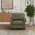 thumbnail image 3 of Modern PU Leather Seat Chair, Single Couch with Silver Nails Head Trim and Retro Solid Wood Legs, Lounge Chair with Round Armrest for Living Room, Bedroom, Office and Apartment, Grey, 3 of 8