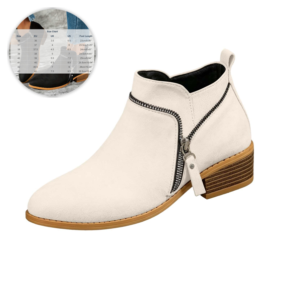 Shrysg Women's Ankle Boots Casual Low Block Heel Zip Short Booties Comfortable Flock Short Boots with Side Zipper for Outdoor and Daily Wear Brown