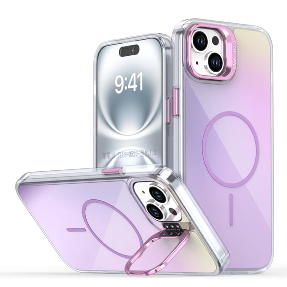 Allytechgroup iPhone 14 Case with Kickstand,Compatible with MagSafe Wireless Charging Military-Grade Drop Protection, Aluminum Buttons, Anti-Yellowing Shockproof Cover, Purple