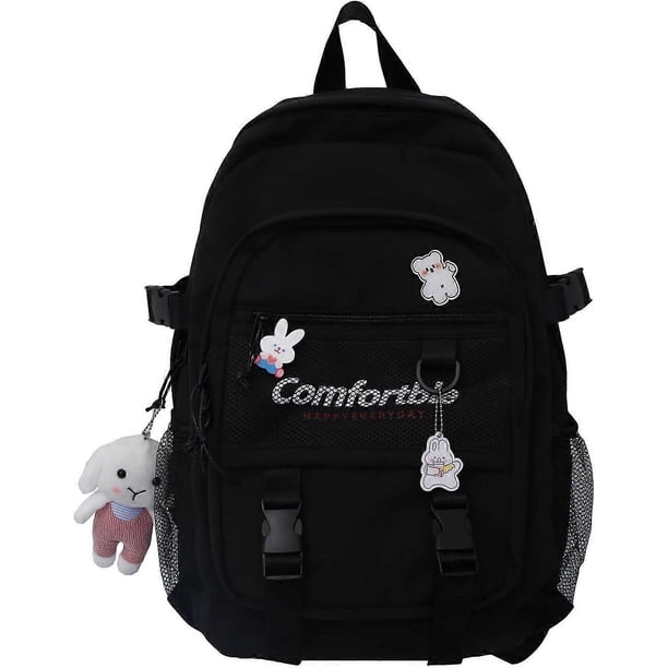 School Backpack for Teens Girls Middle School Student Travel Black Laptop Backpack Korean Cute Aesthetic Backpack (Black)