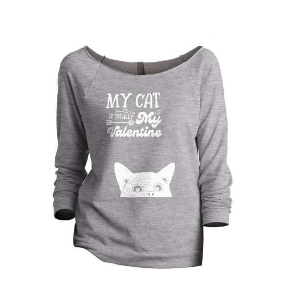 My Cat Is Totally My Valentine Women's Fashion Slouchy 3/4 Sleeves Raglan Lightweight Sweatshirt Sport Gray 2X-Large